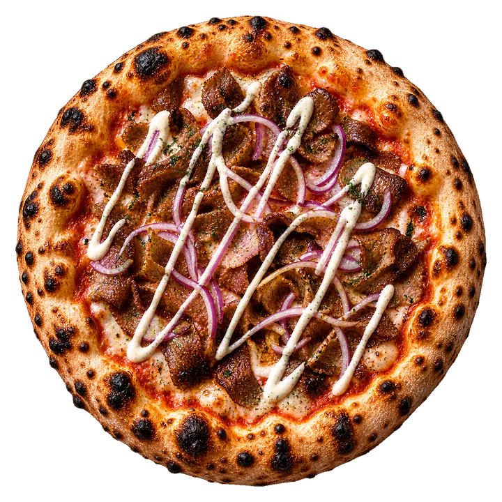 Kebap Pizza, von oben fotografiert